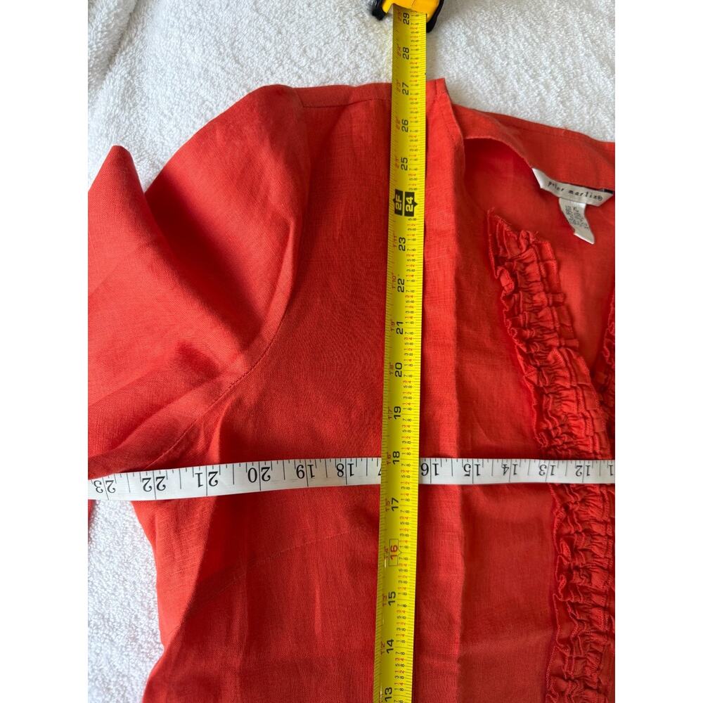 NWOT Linen blend Coral V-Neck Ruffle Trim tunic top tomato red festive Size-XL - Picture 5 of 8